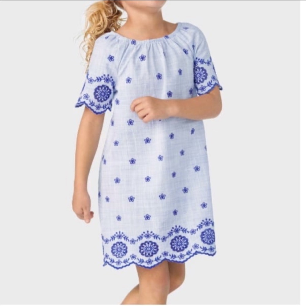 Gymboree Girls Bon Voyage Embroidered Shift Dress Blue White NWT Size 10